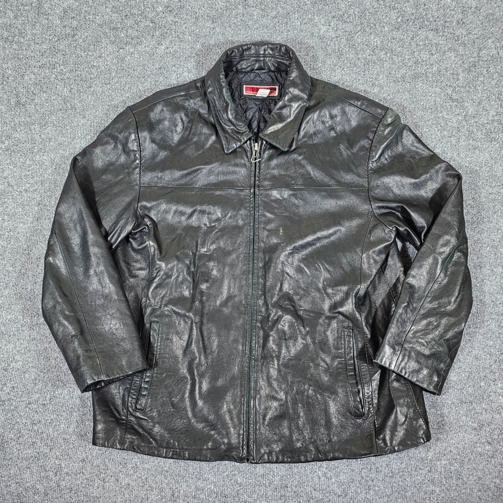 Merona Genuine‎ Leather Jacket Black Quilted Lined Full Zip Womens Size XL Flaws